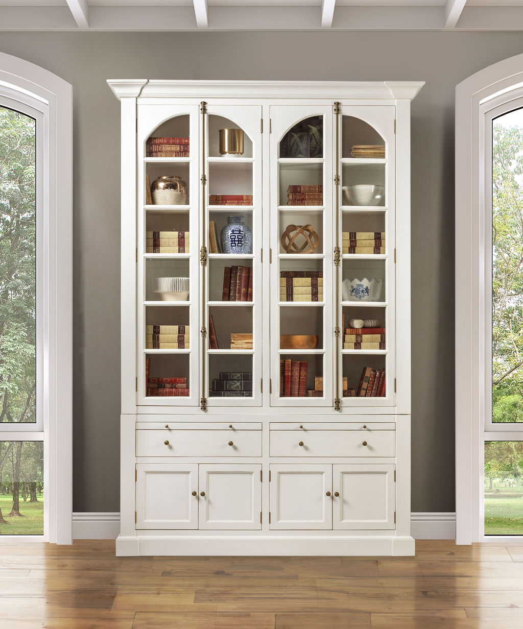white display cabinet with glass doors