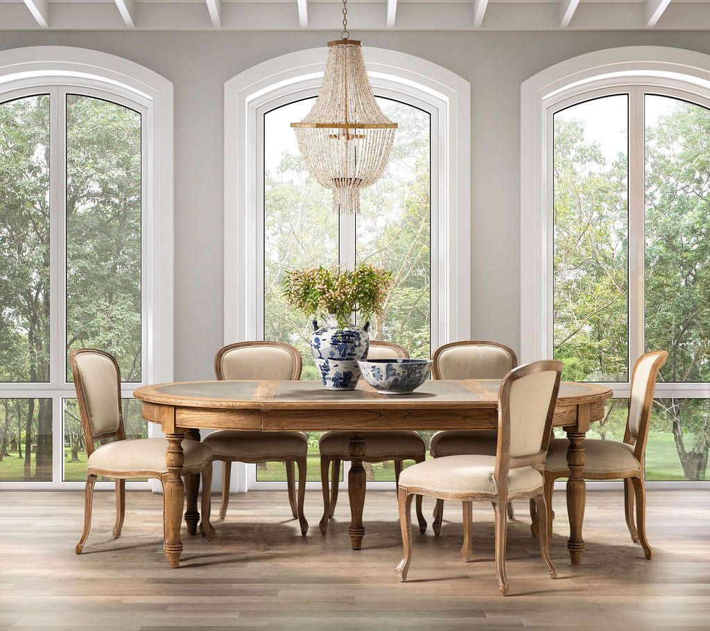 extension dining table with metal inlay