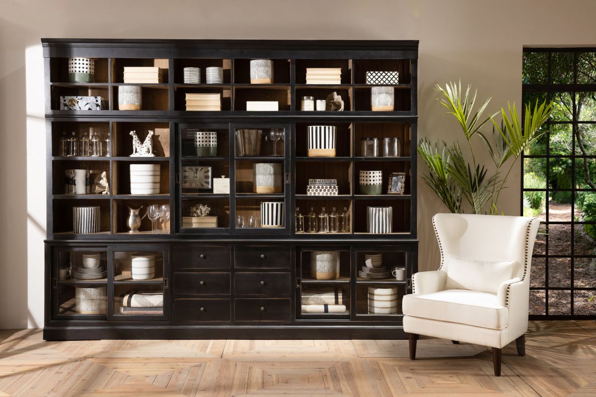 Block and chisel large bookcase with glass doors