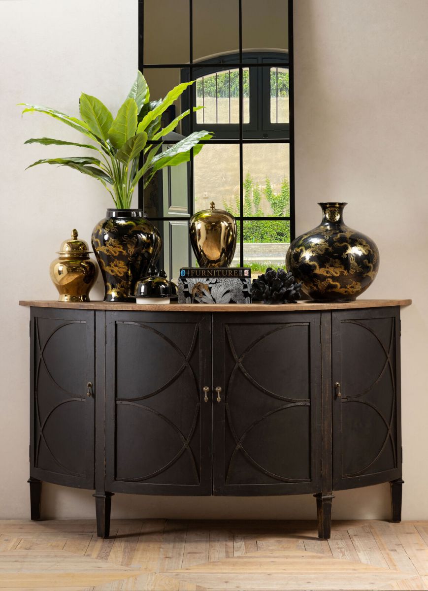 half moon black sideboard with oak top