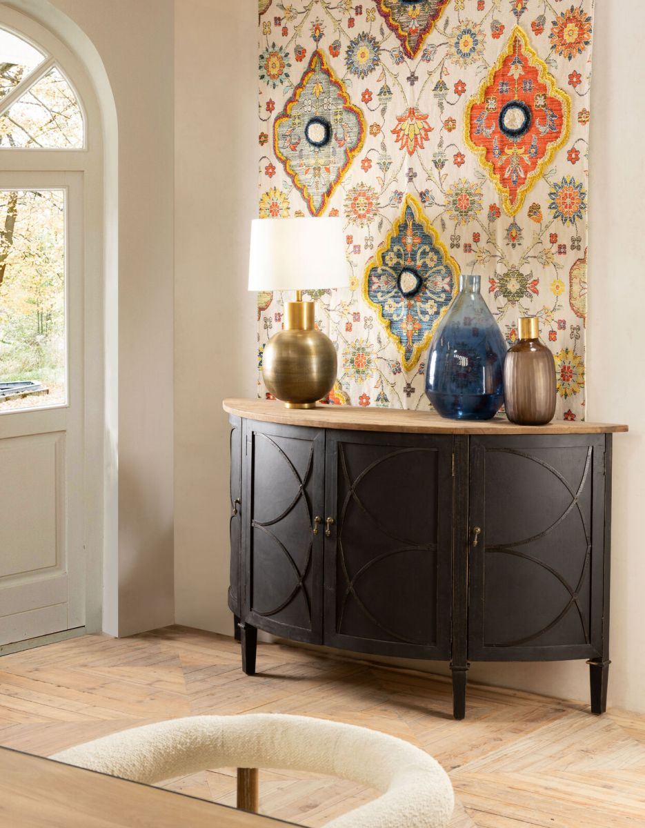 half moon black sideboard with oak top