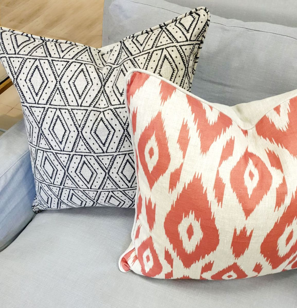Block & Chisel ikat red orange pattern scatter cushion back