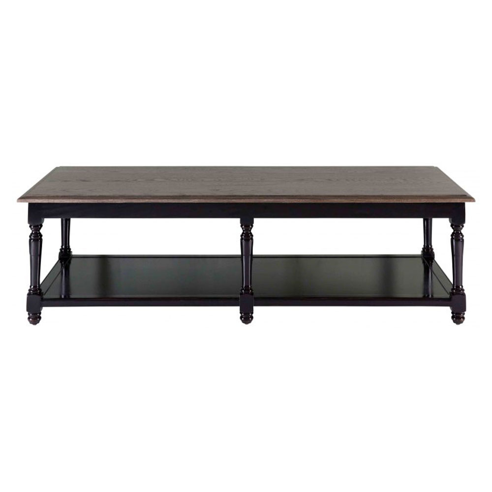 Block & Chisel weathered oak coffee table with black base