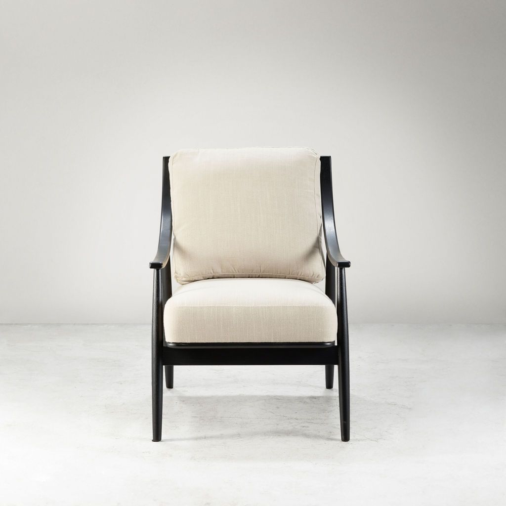 Modern armchair with black frame grey upholstery 
