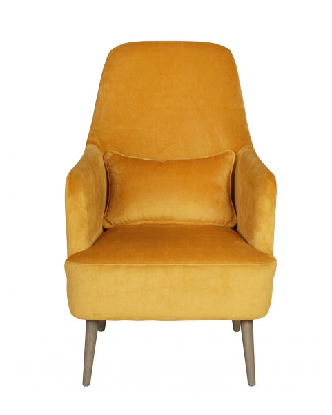 Emily occasional chair in orange mustard upholstery with additional back cushion