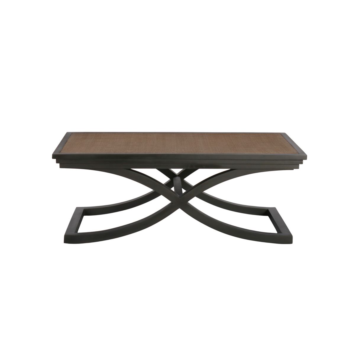 Cross leg coffee table with rattan inlay top