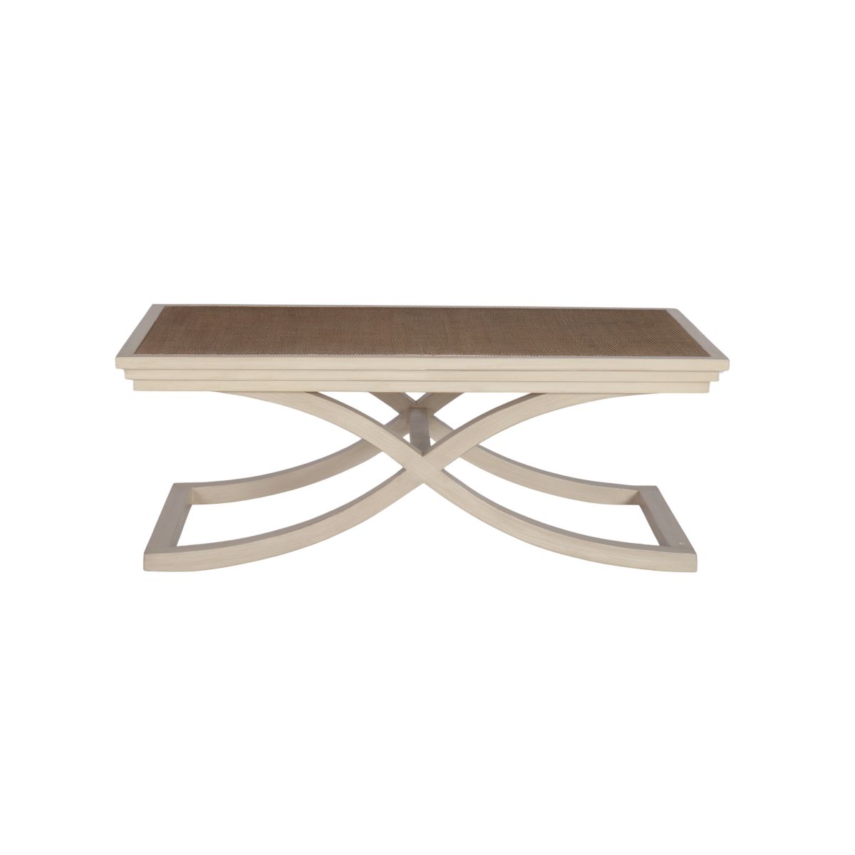 Cross leg coffee table with rattan inlay top