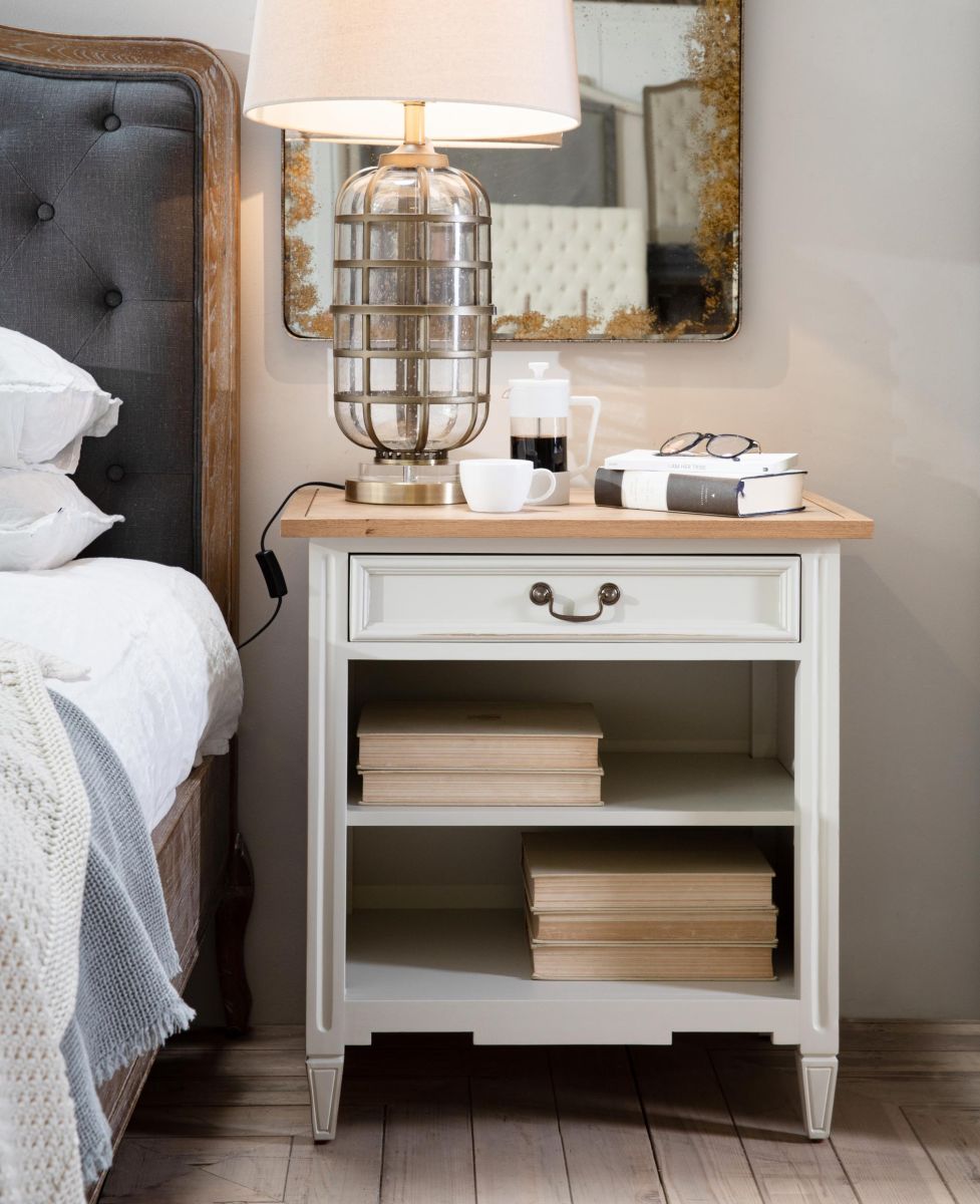 Block & Chisel weathered oak bedside table with antique white base