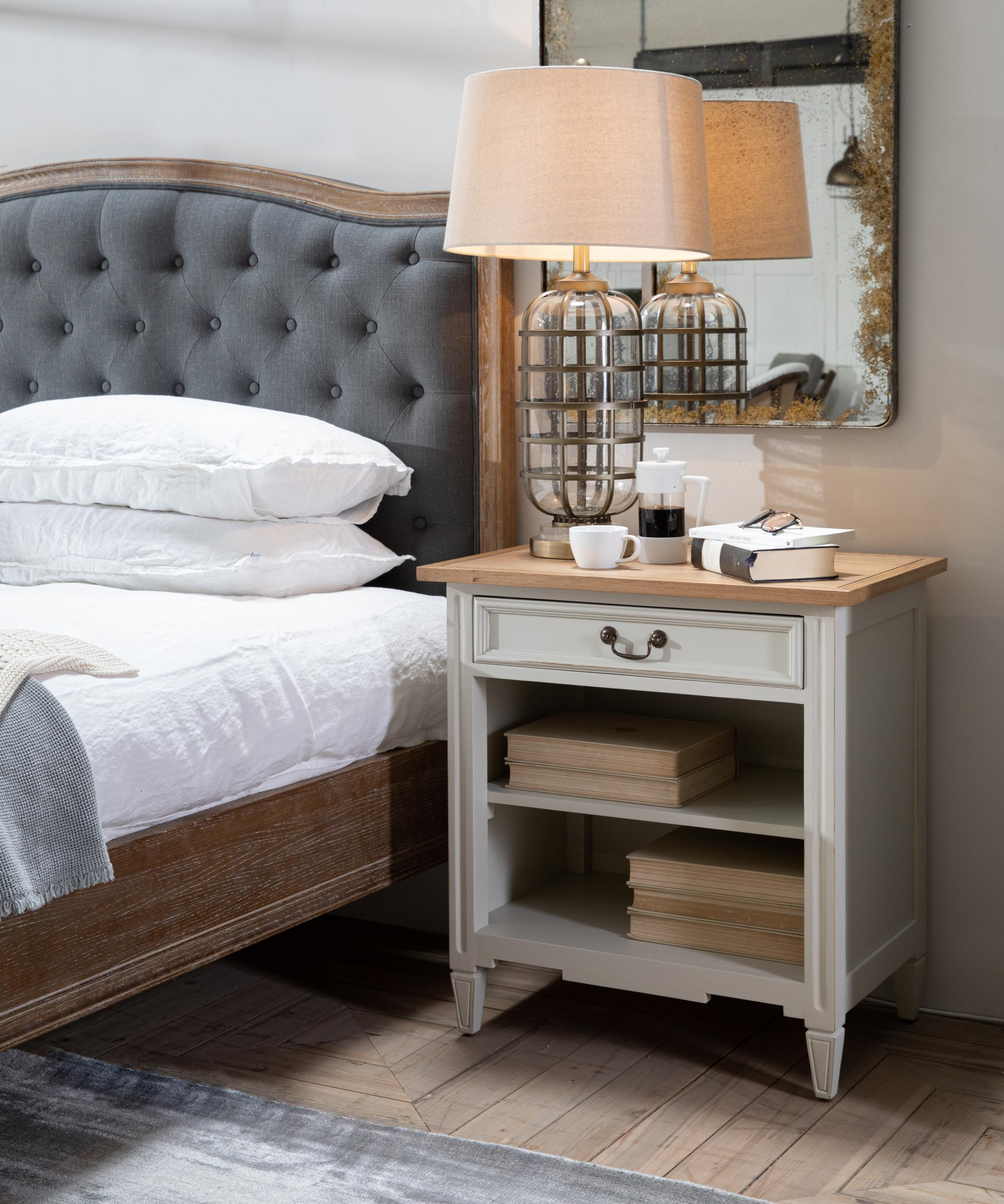 Block & Chisel weathered oak bedside table with antique white base
