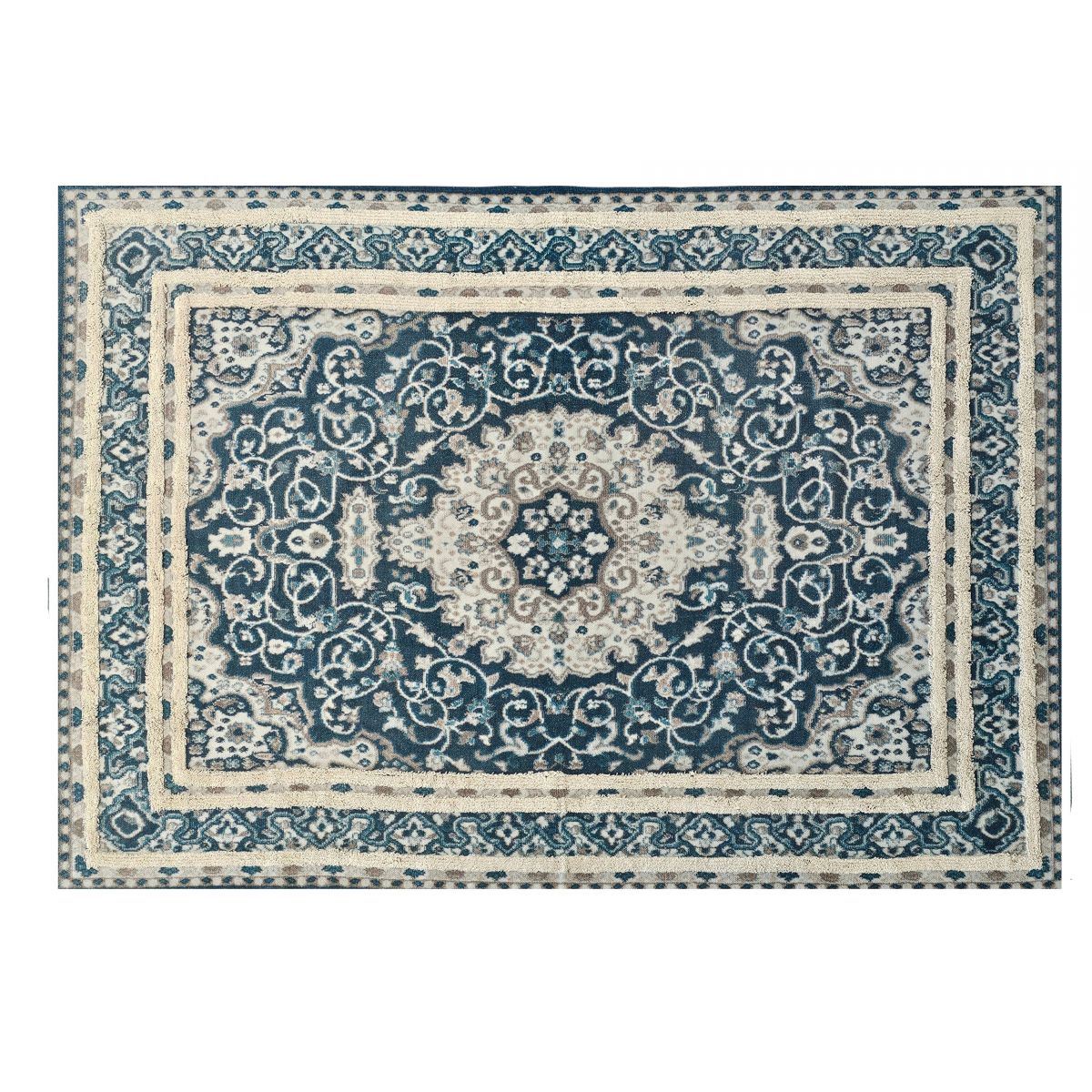 Blue tufted dhurrie rug Naksha Collection 