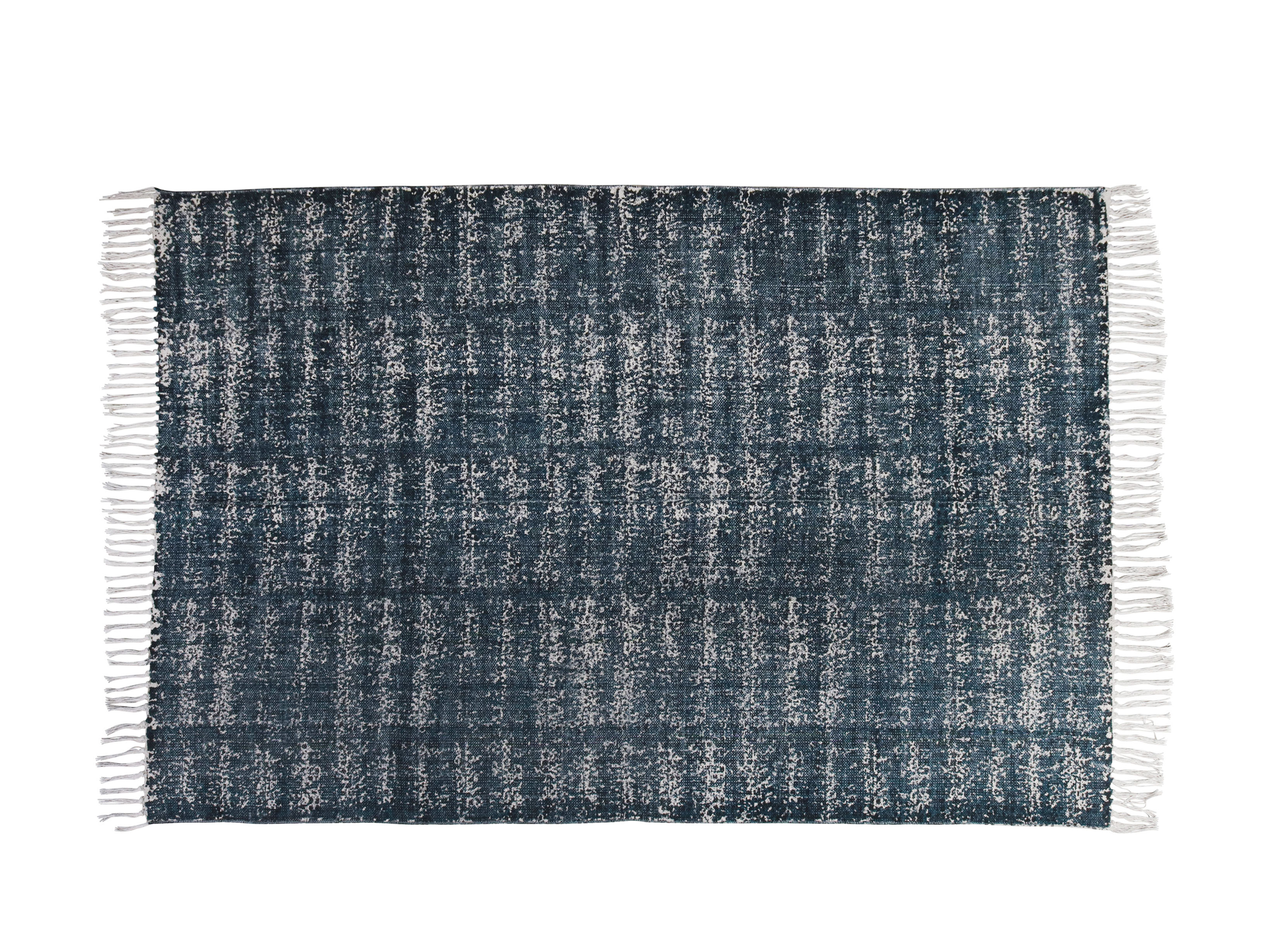 Charcoal dhurrie rug with fringe Naksha collection 