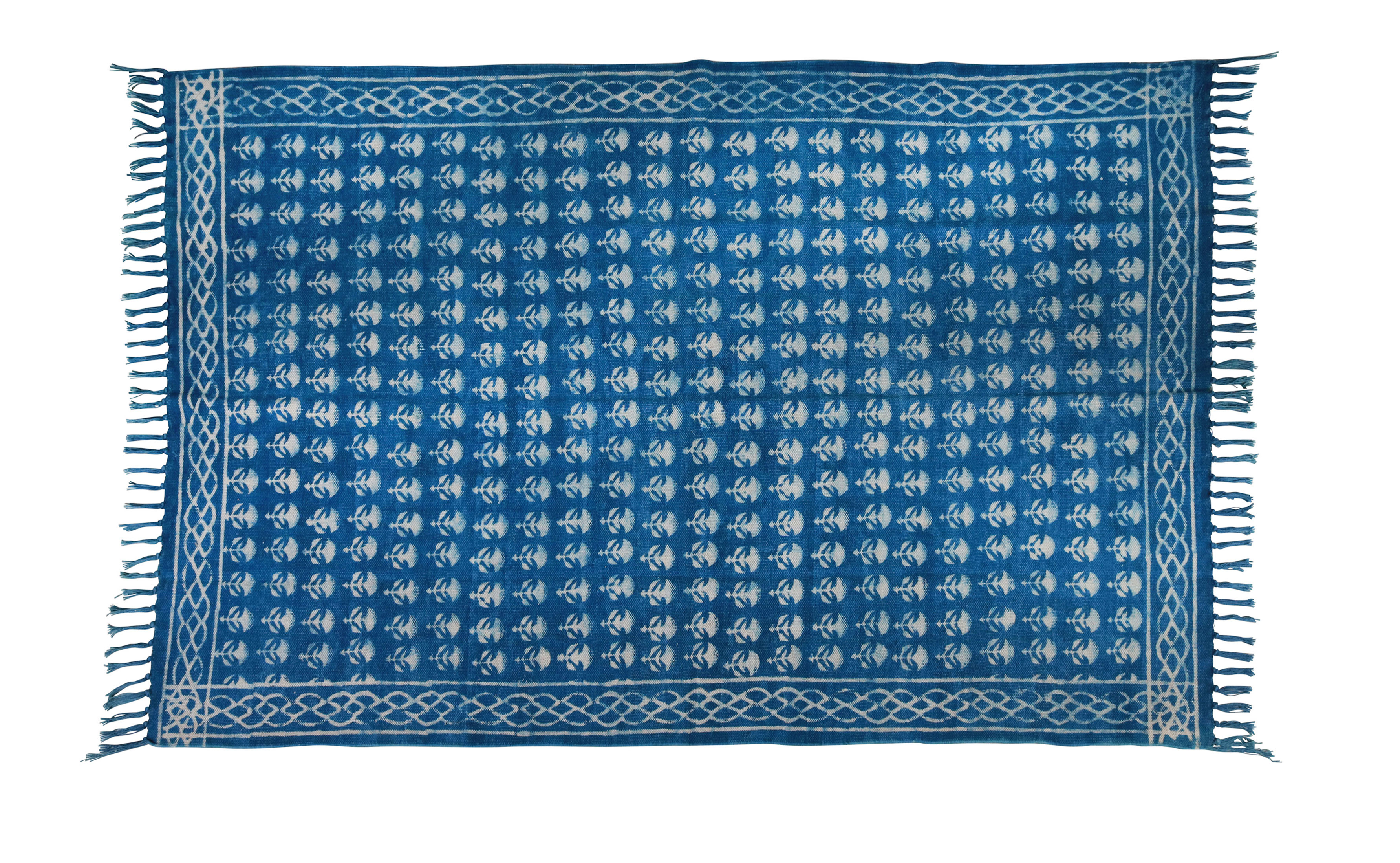 Blue and white Dhurrie rug Naksha Collection 