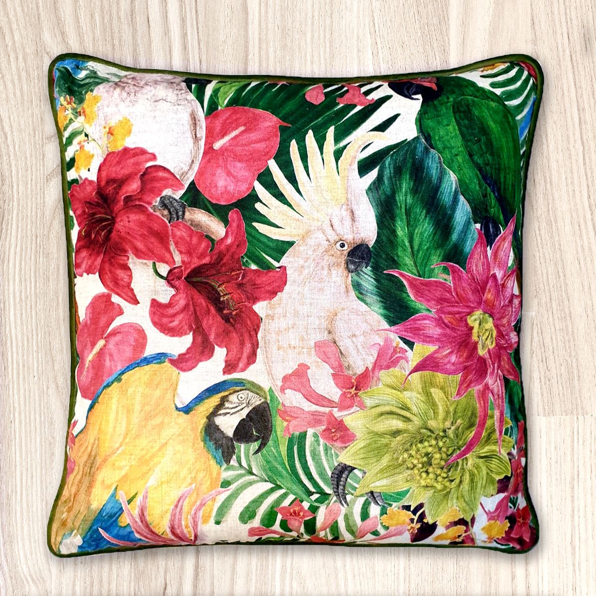 Block & Chisel Cushion parrot bird jungle green pink 