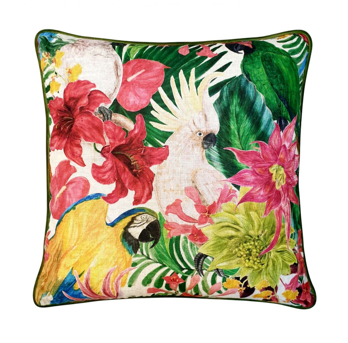 Block & Chisel Cushion parrot bird jungle green pink 