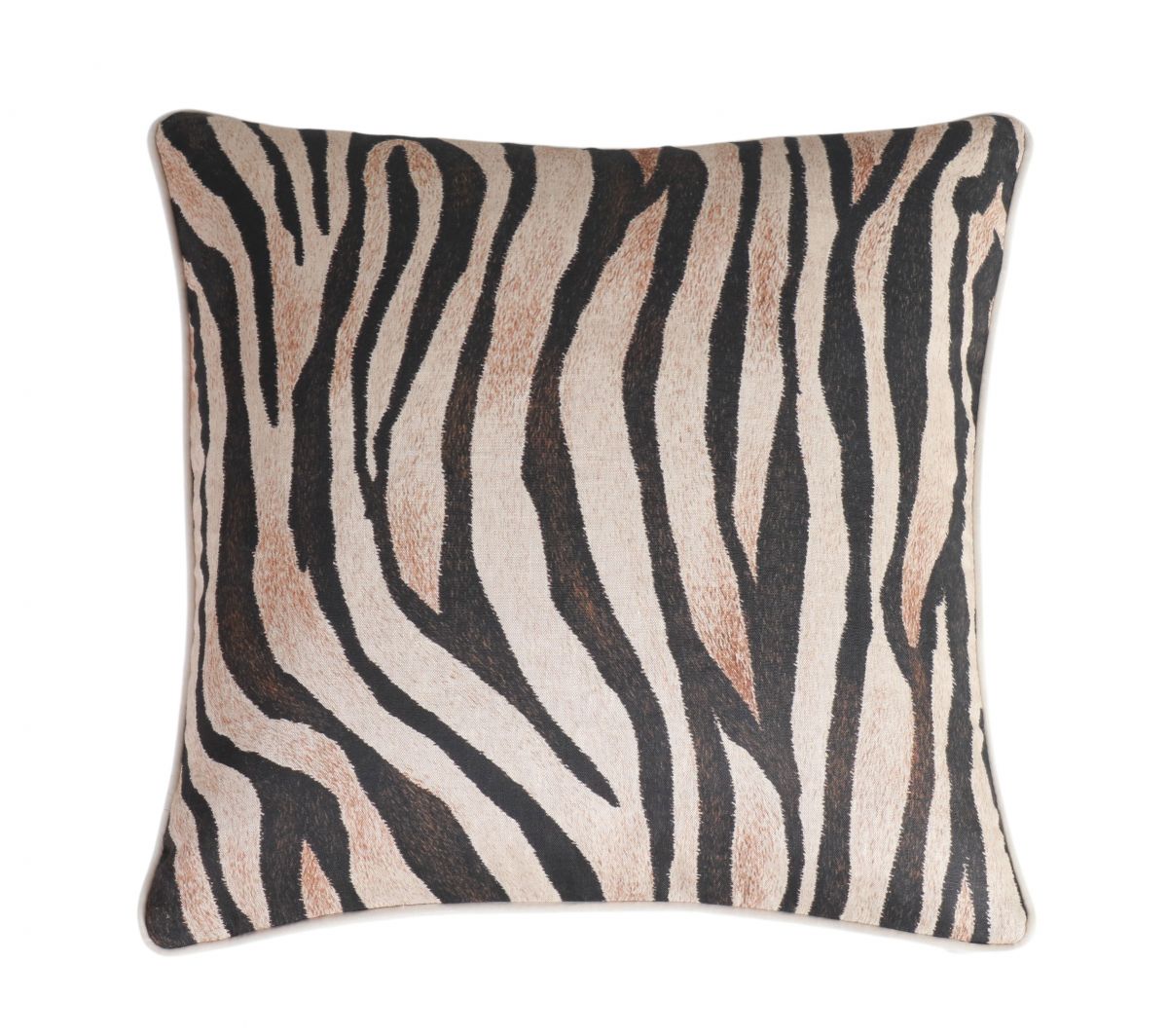 Zebra print linen cushion with velvet backing