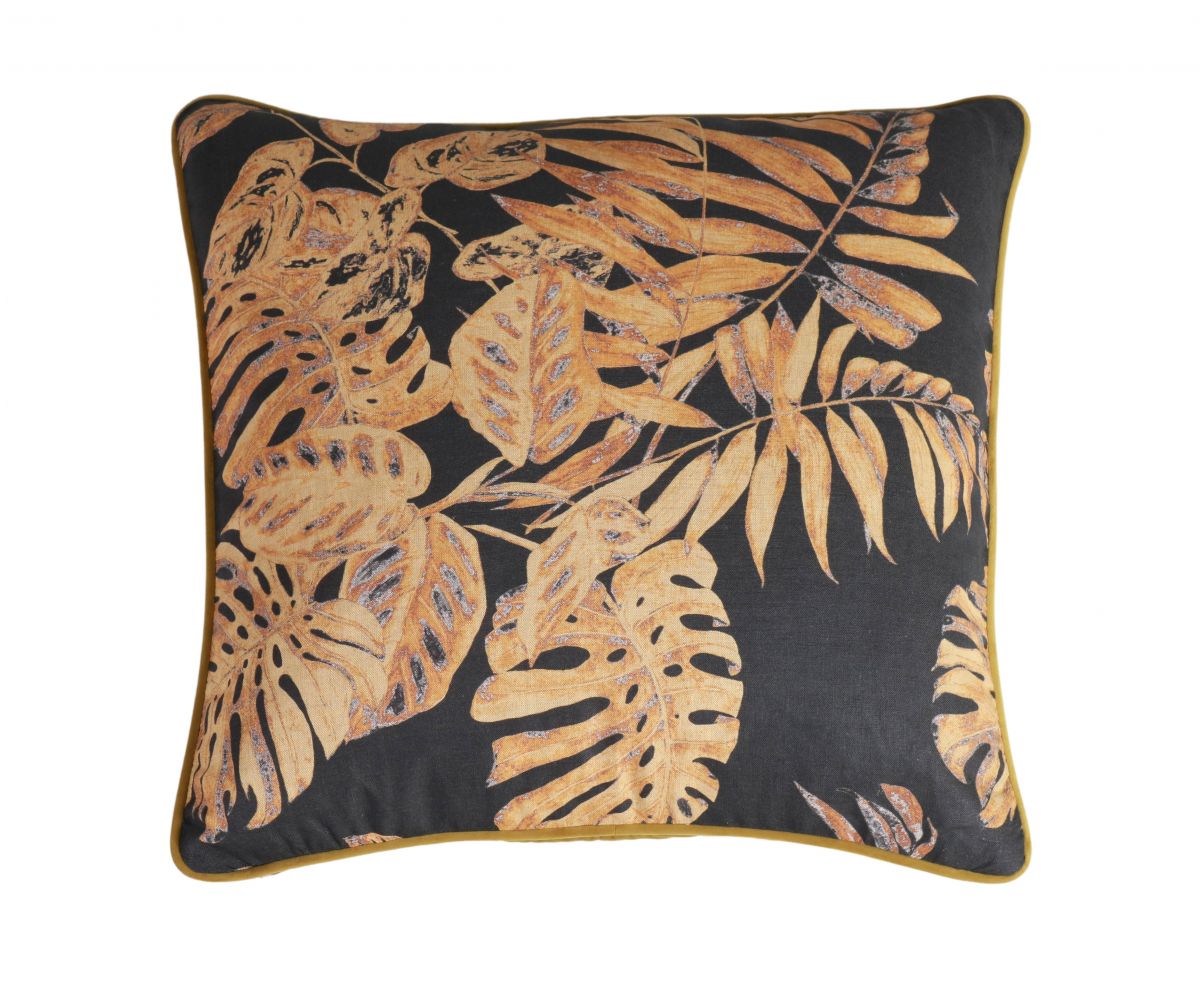 gold print cushion with velvet backing