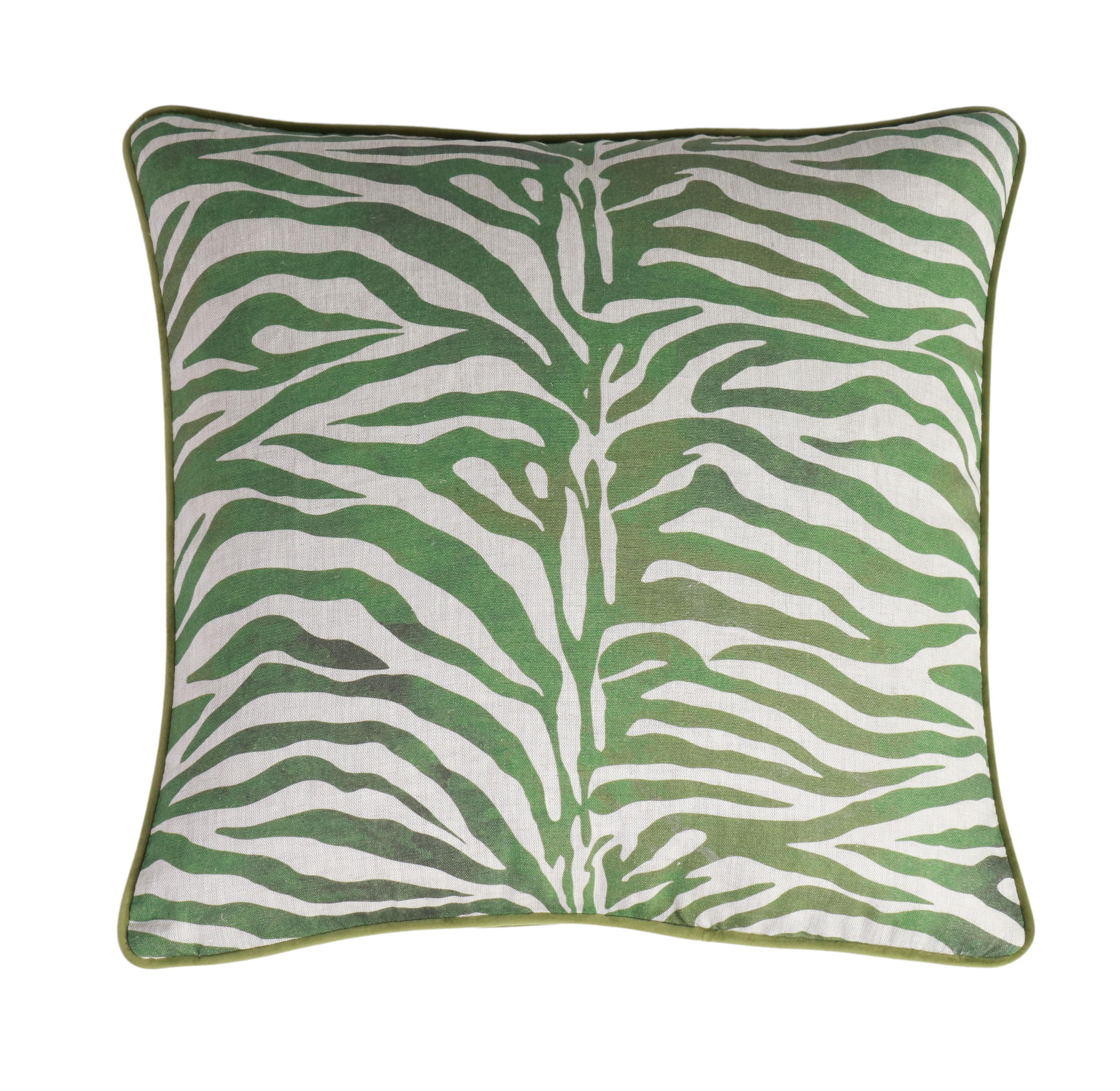 Emerald green tiger print cushion with velvet backing