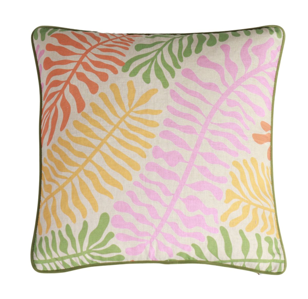 bright fern cushion with green velvet backing