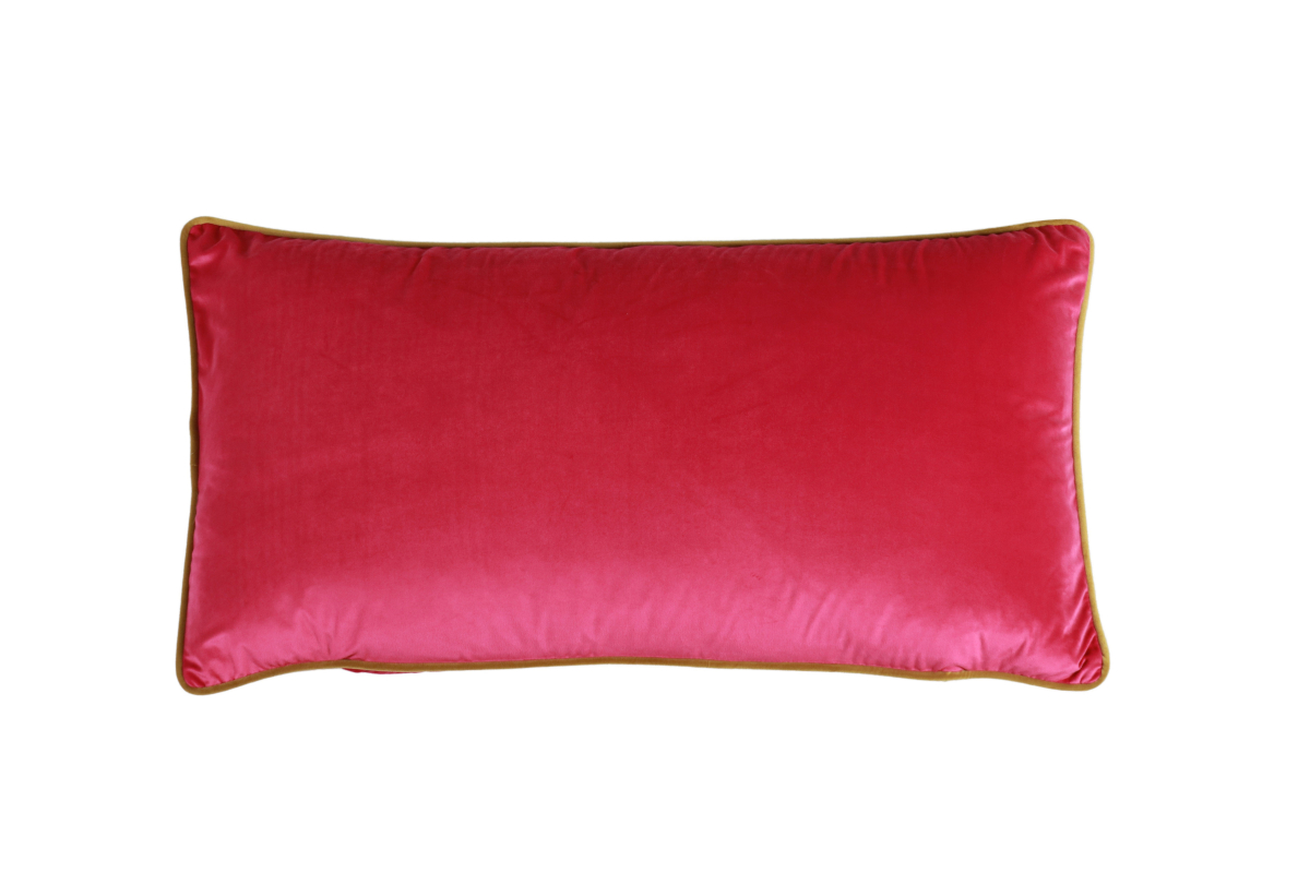 Pink velvet large cushion with gold piping 