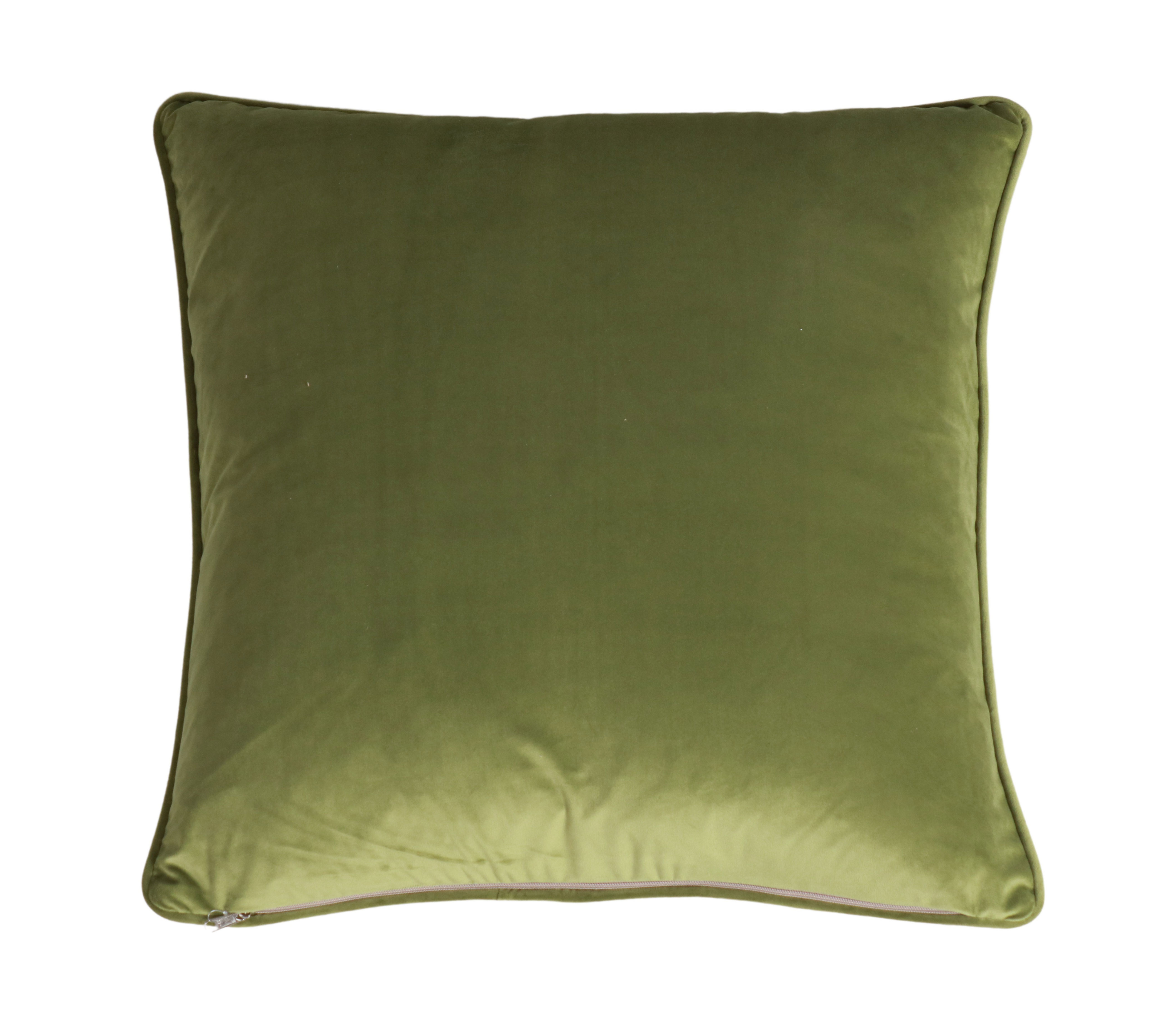 flower print cushion with green velvet backing 