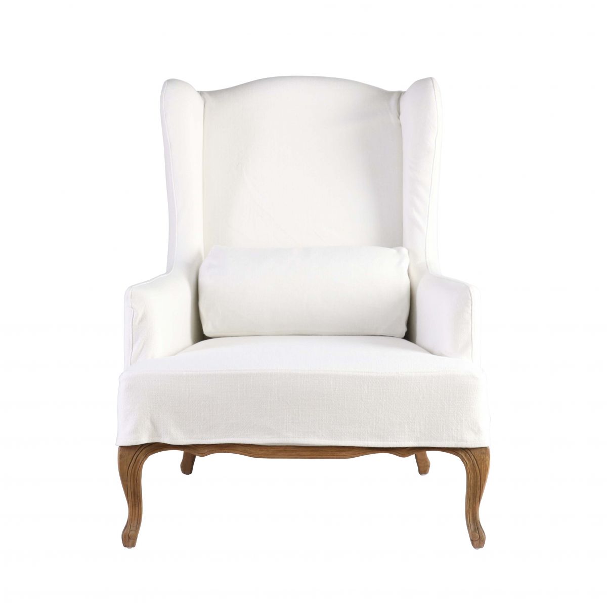 slipcover wingchair with oak legs