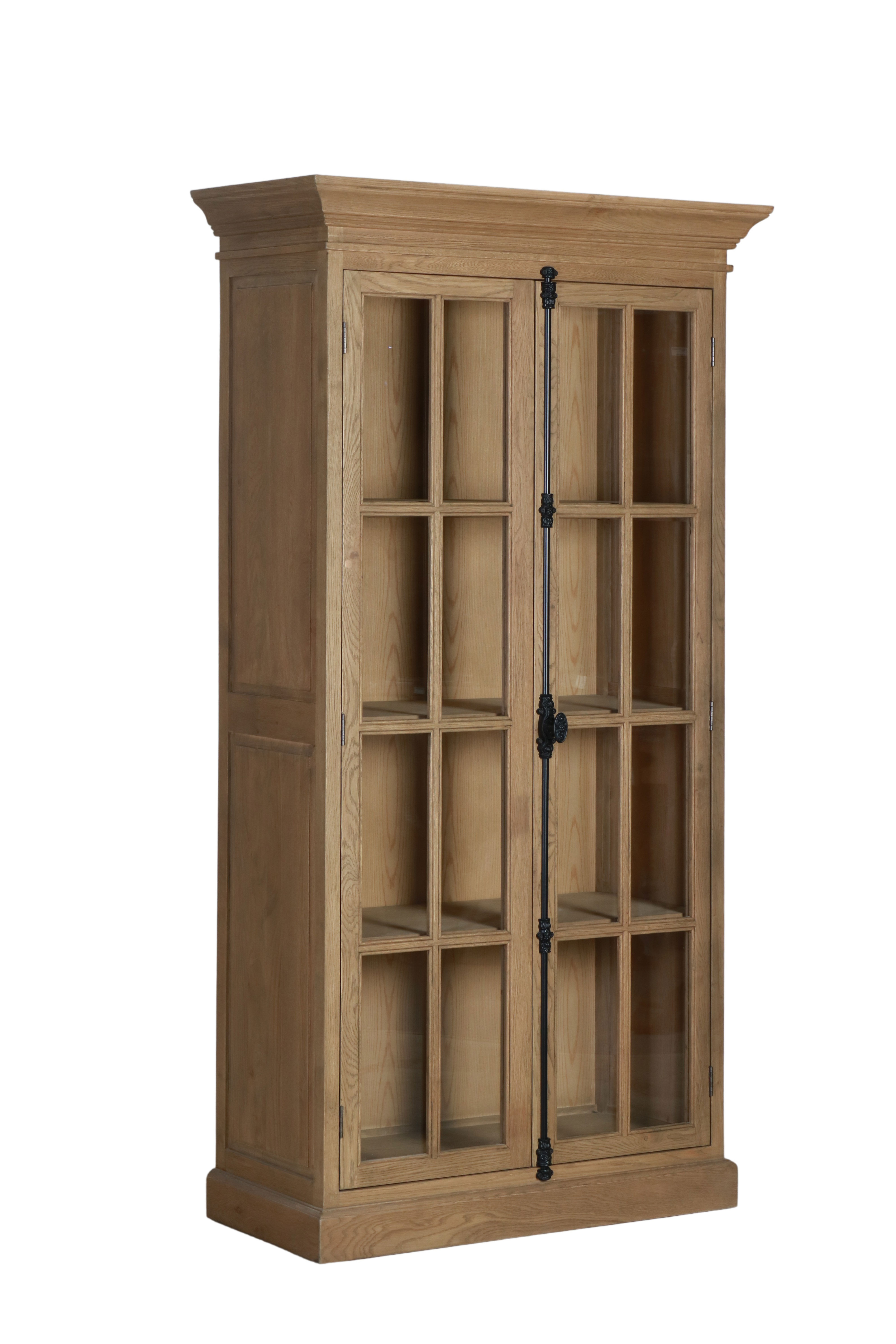 Oak display cabinet with glass doors