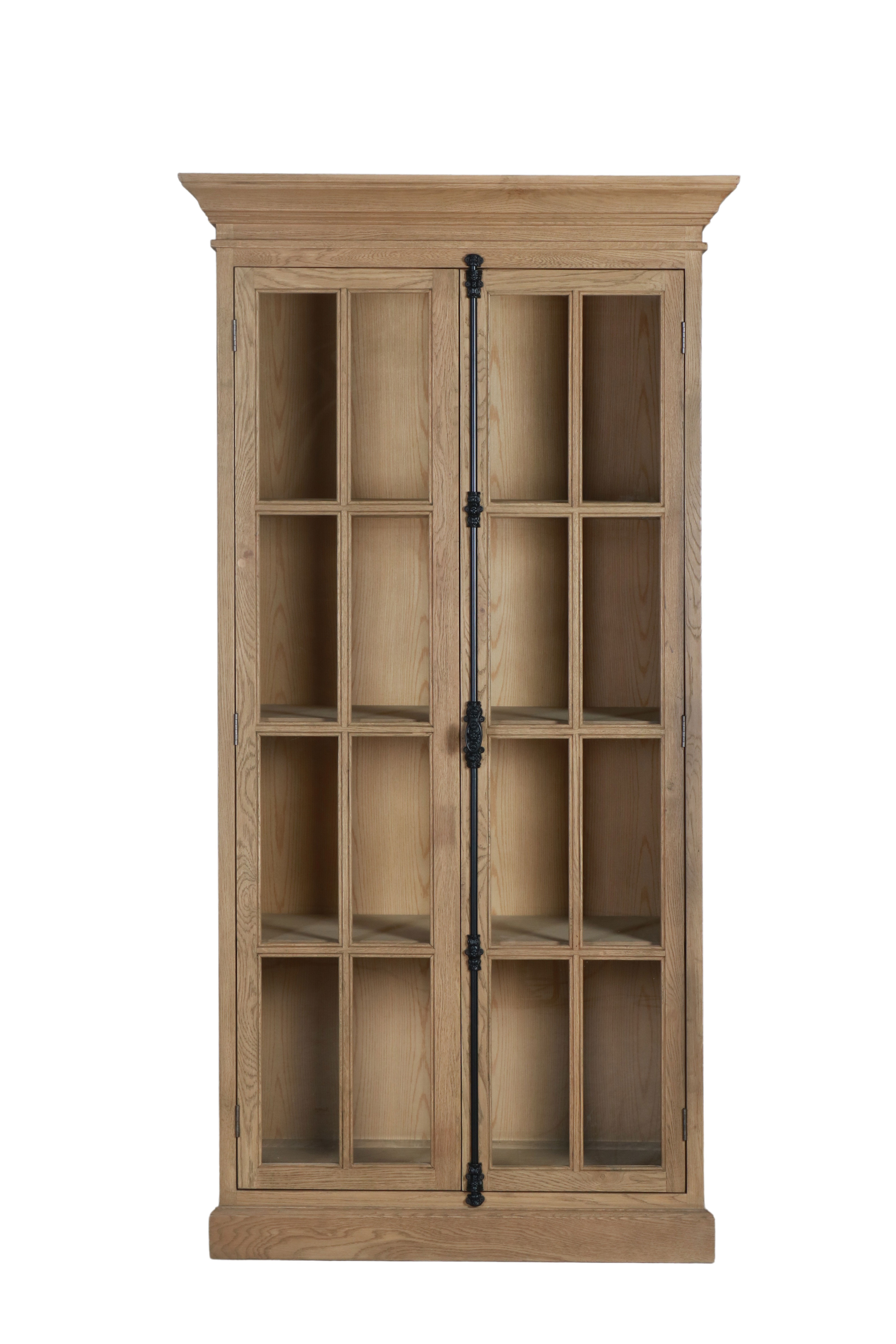 Oak display cabinet with glass doors