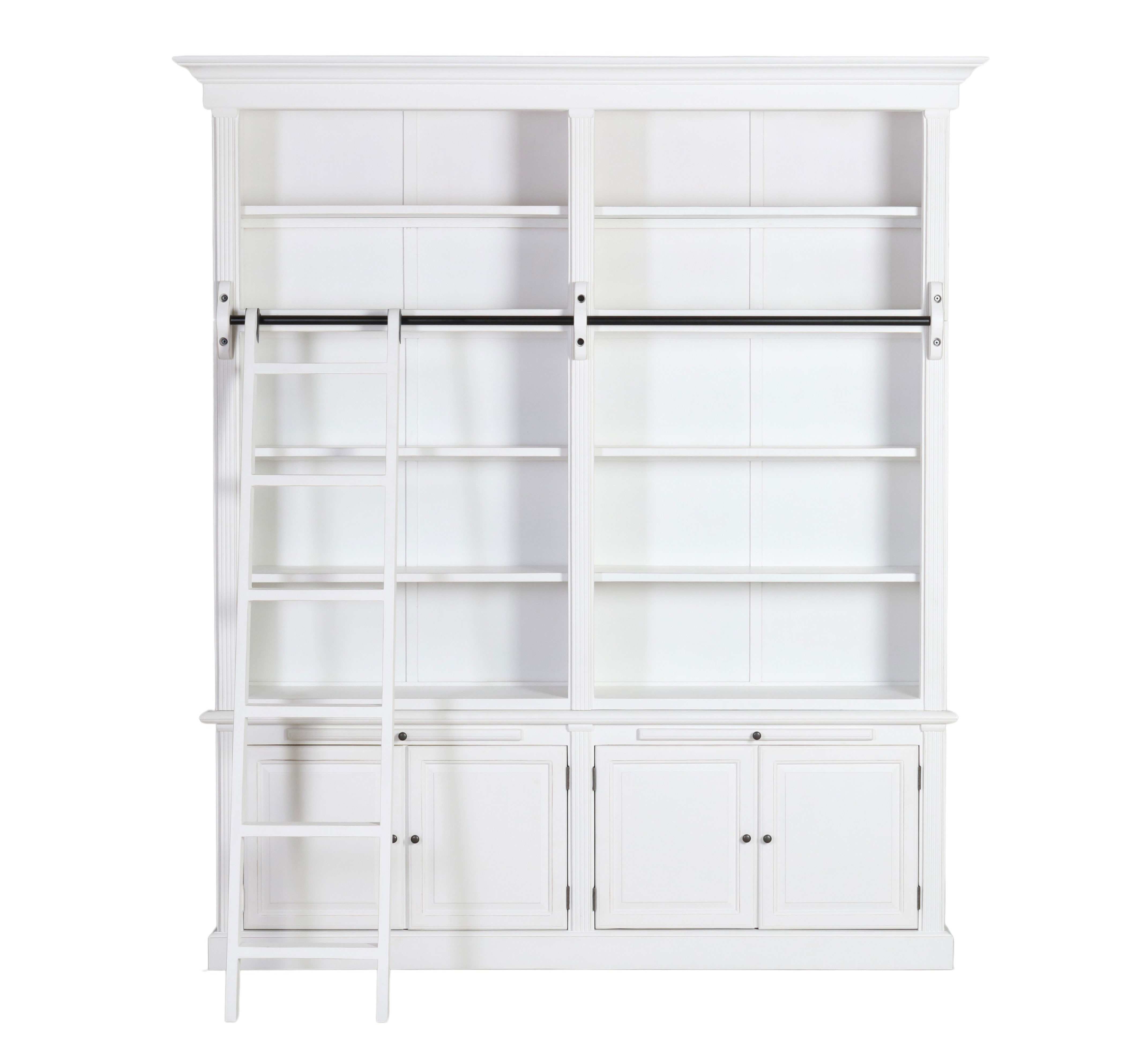 white bookcase with ladder in white 