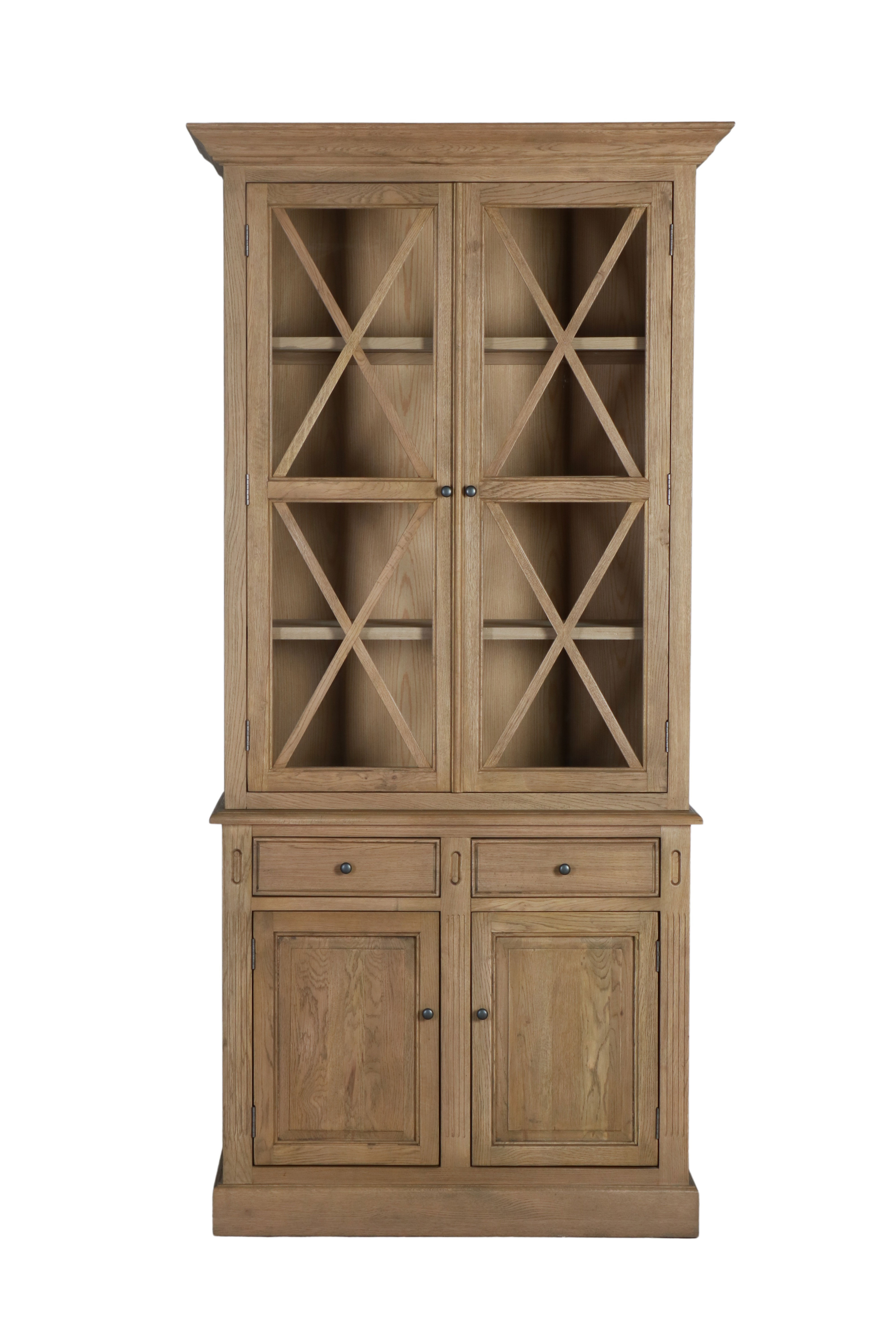 Oak bookcase with doors and drawers