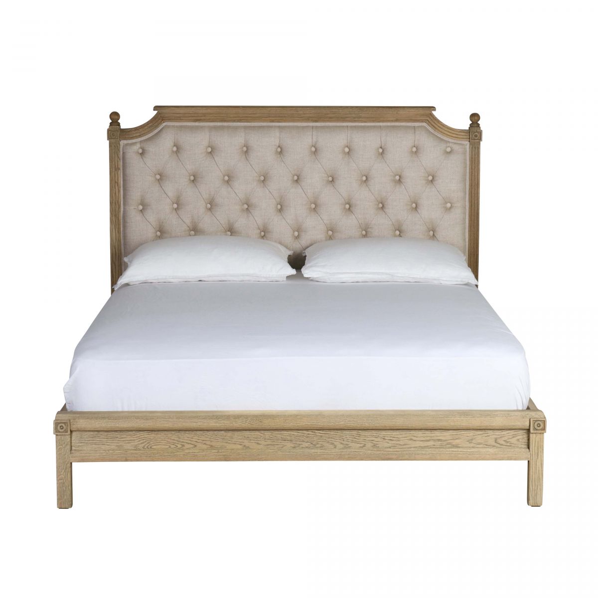 French style bed upholstered in linen King and queen