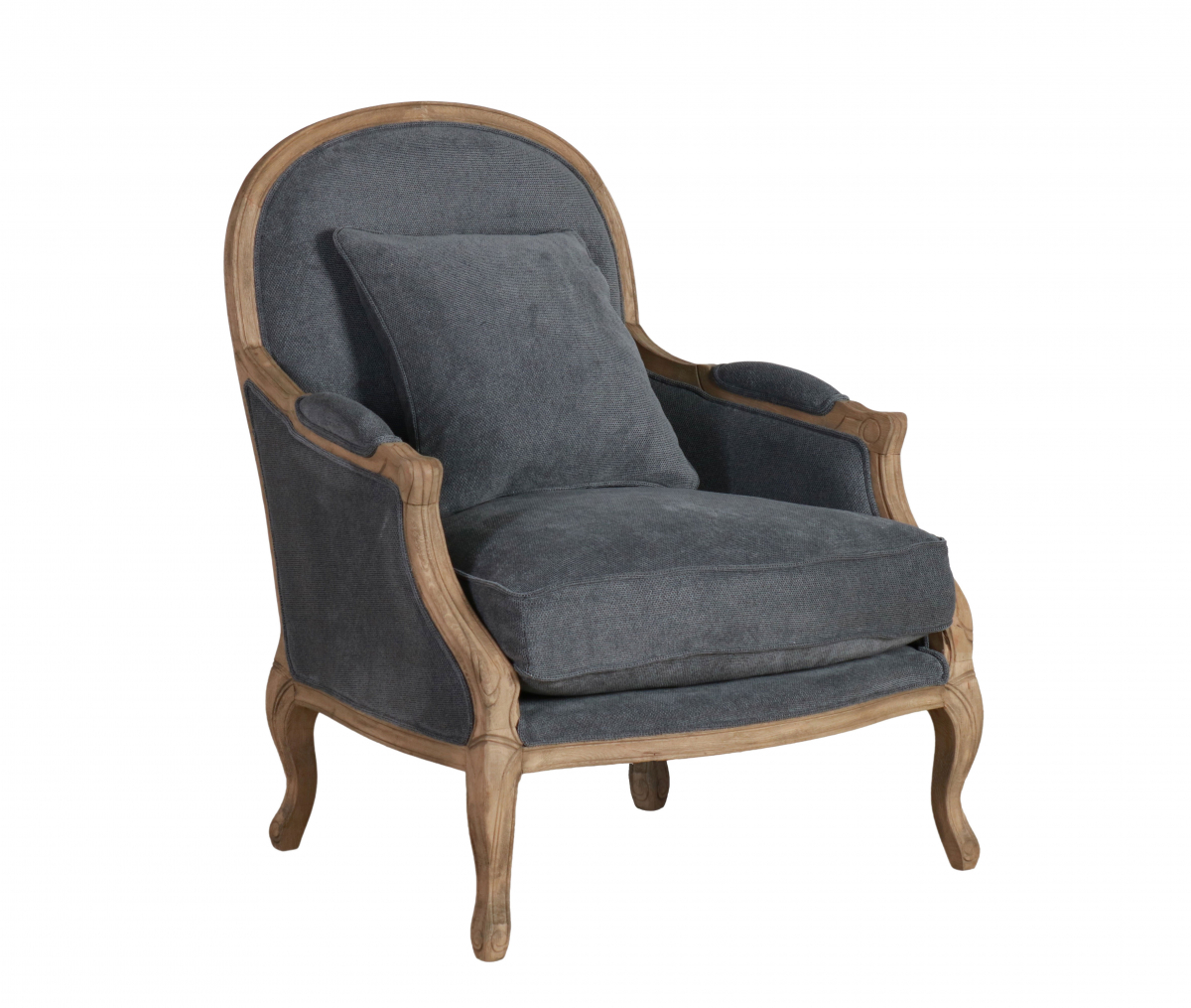 Grey upholstered chair with oak frame