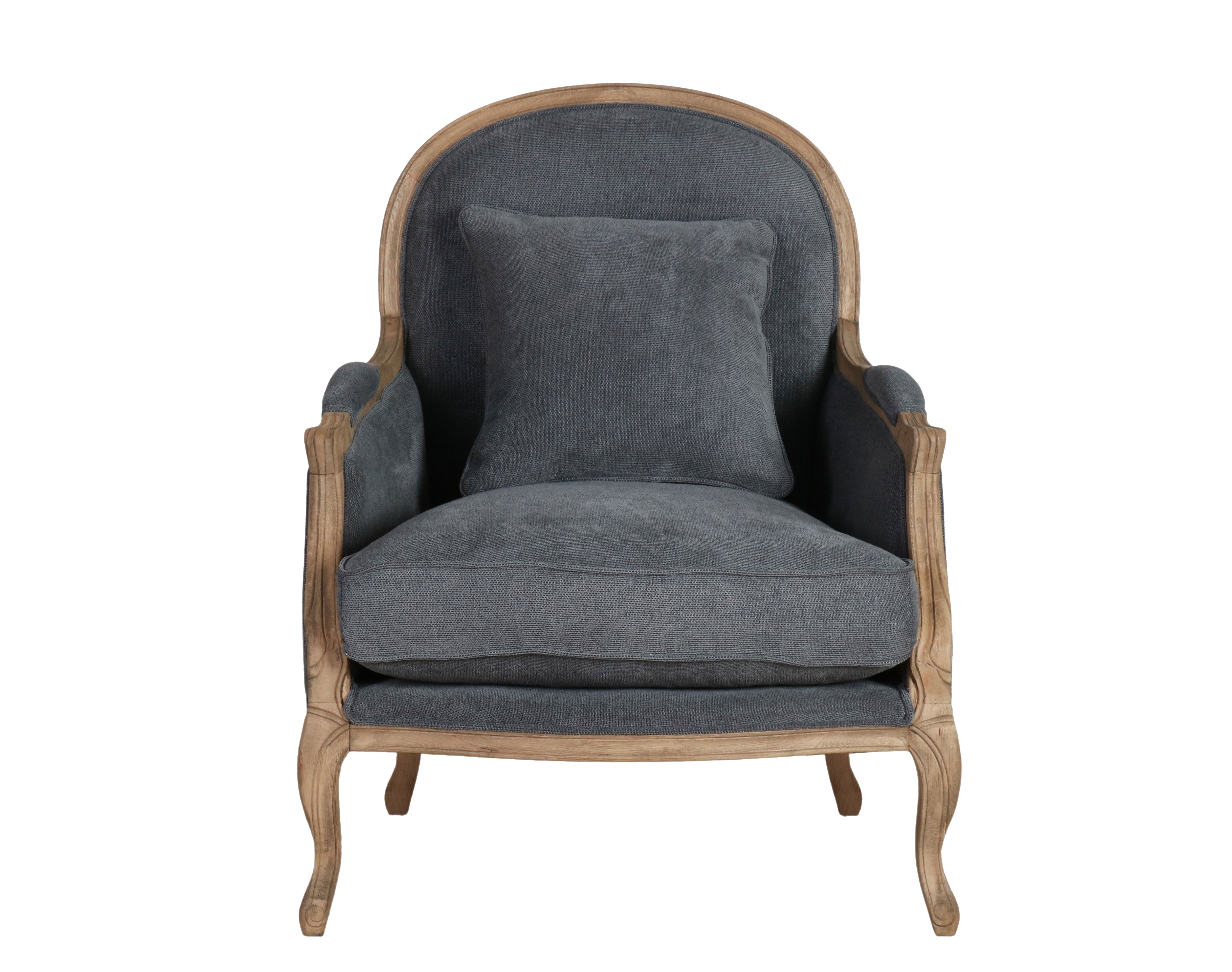 Grey upholstered chair with oak frame