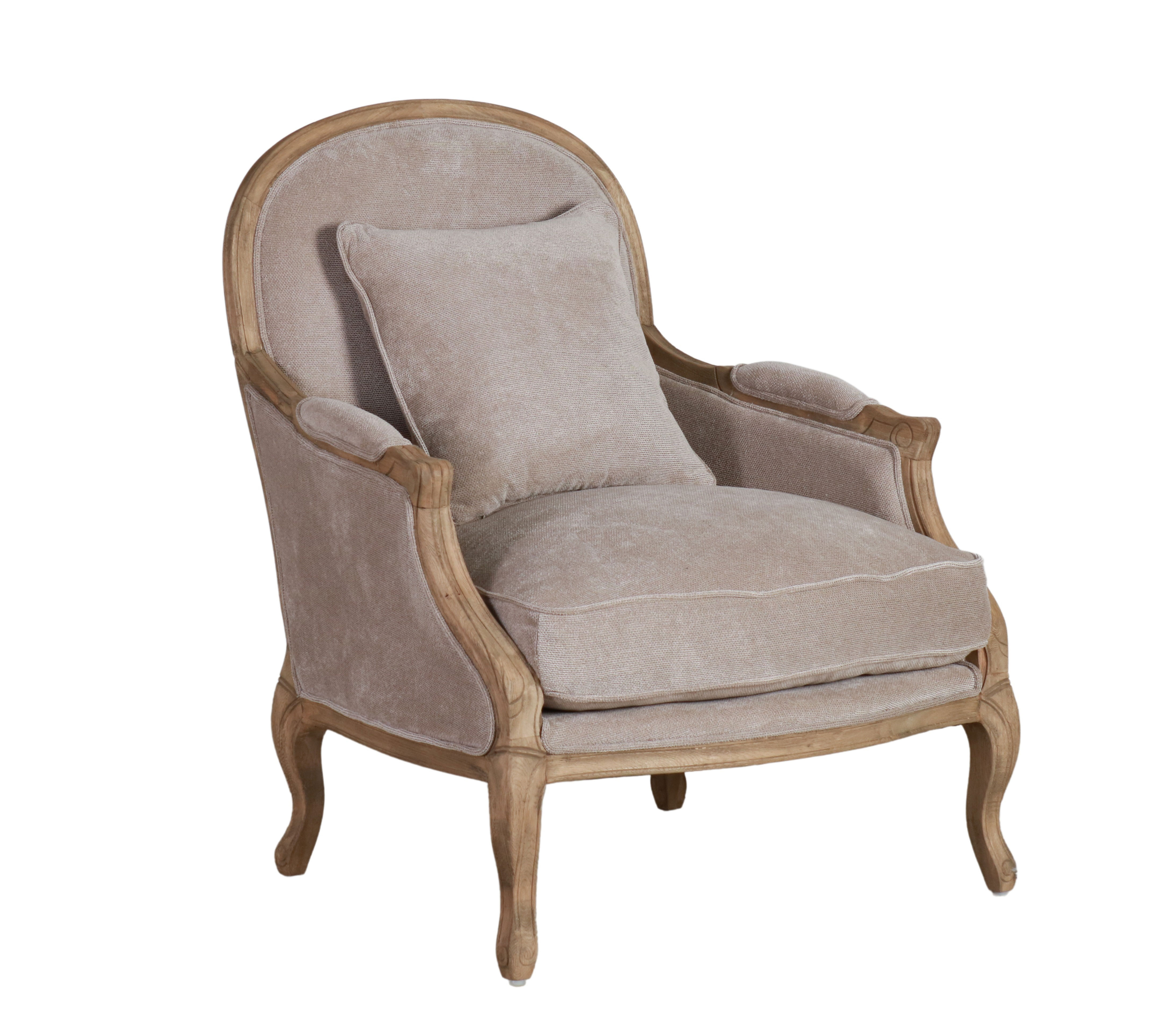Stone upholstered armchair with oak frame