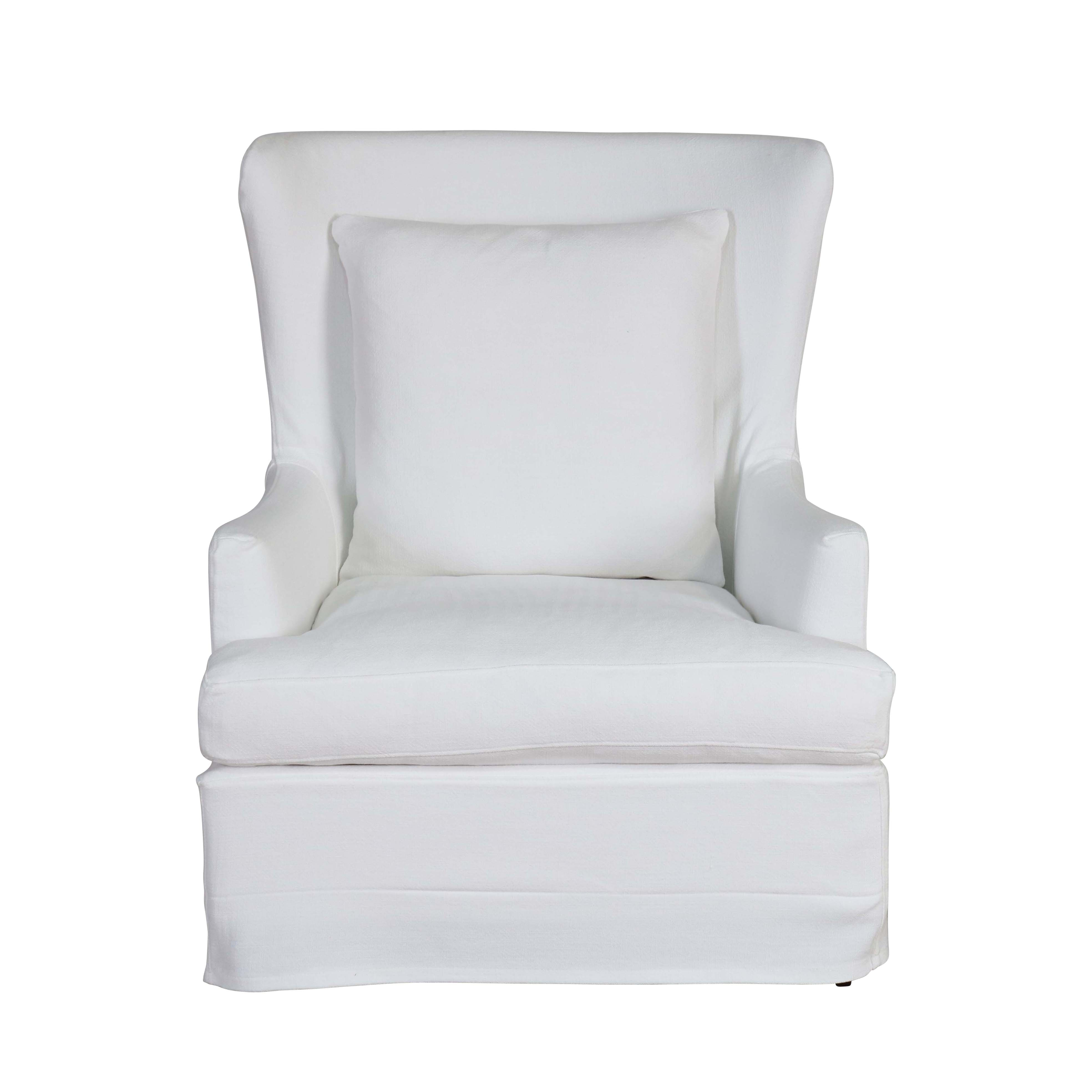 Slipcover wingback armchair in white linen Château collection
