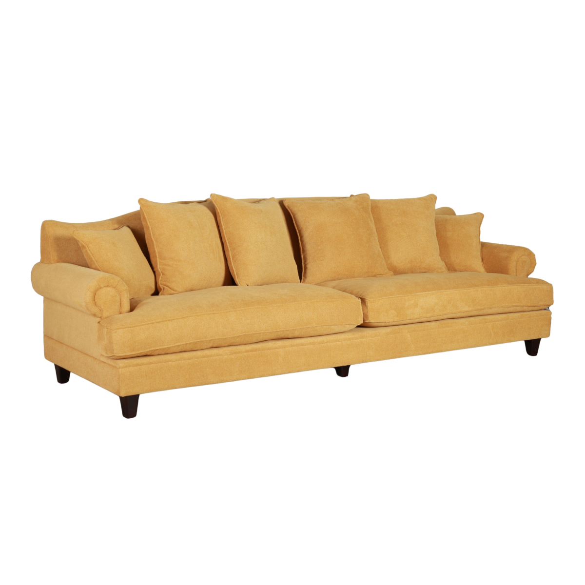 lucerne sofa upholstered in yellow chenille fabric