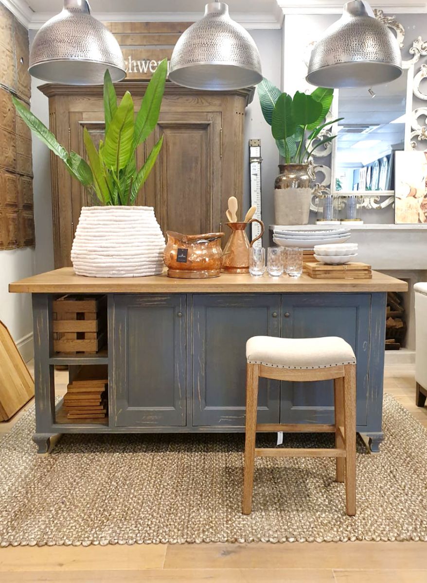 Block & Chisel Kitchen Island in antique white and Weathered Oak 