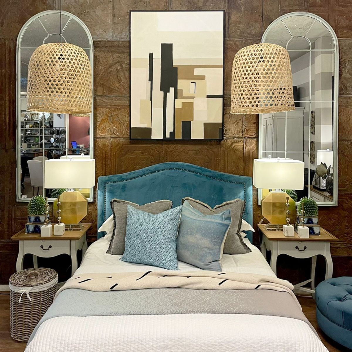 Block & Chisel crystal, iron and MDF lamp with white linen shade