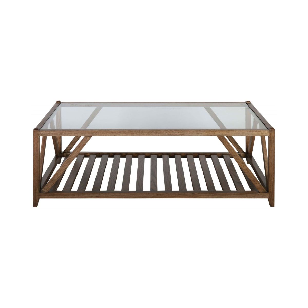 Block & Chisel rectangular solid antique weathered coffee table with a glass top