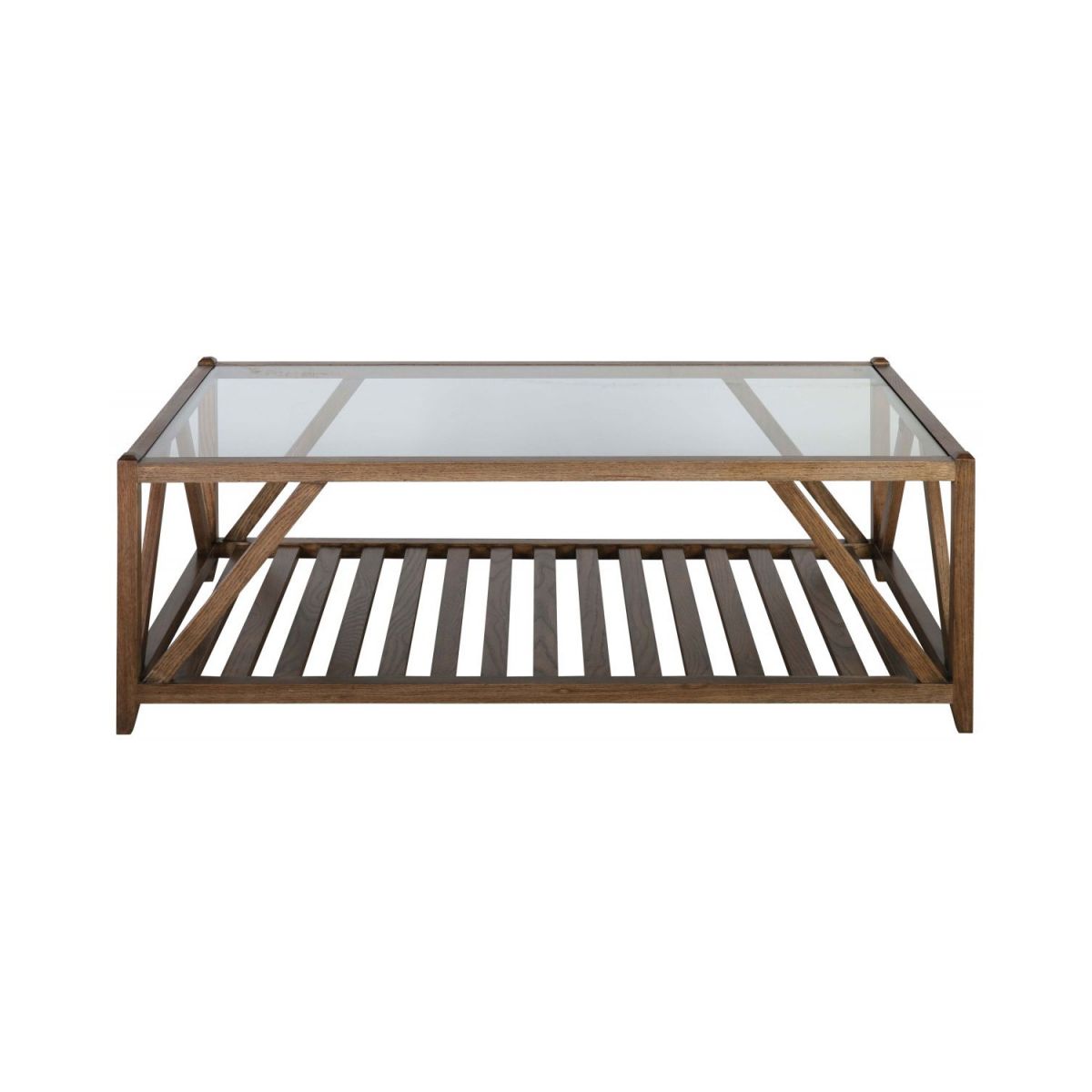 Block & Chisel rectangular solid antique weathered coffee table with a glass top