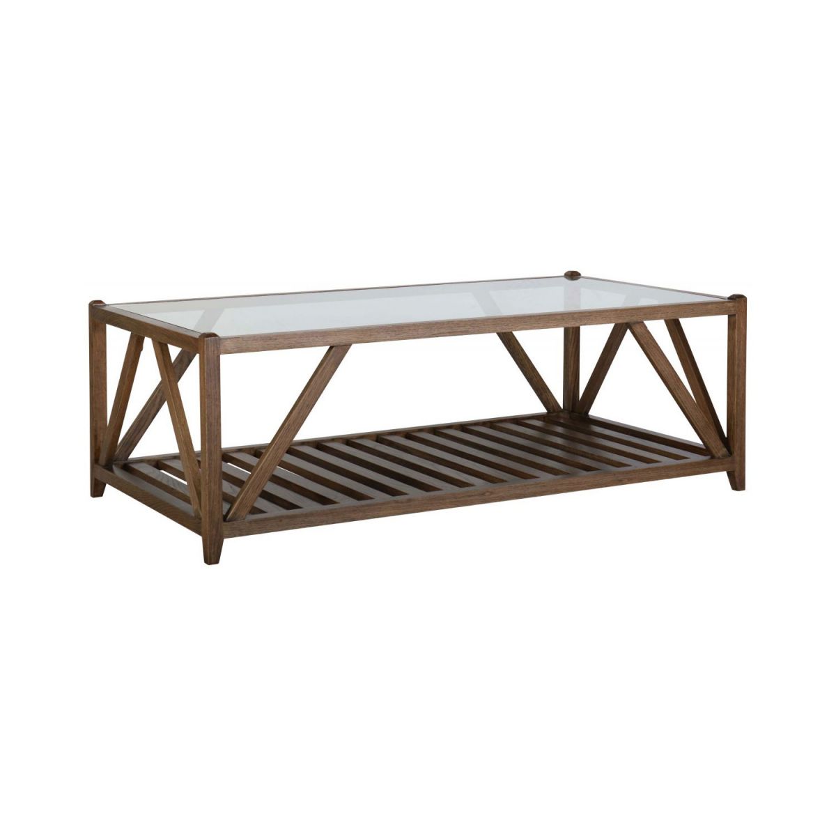 Block & Chisel rectangular solid antique weathered coffee table with a glass top