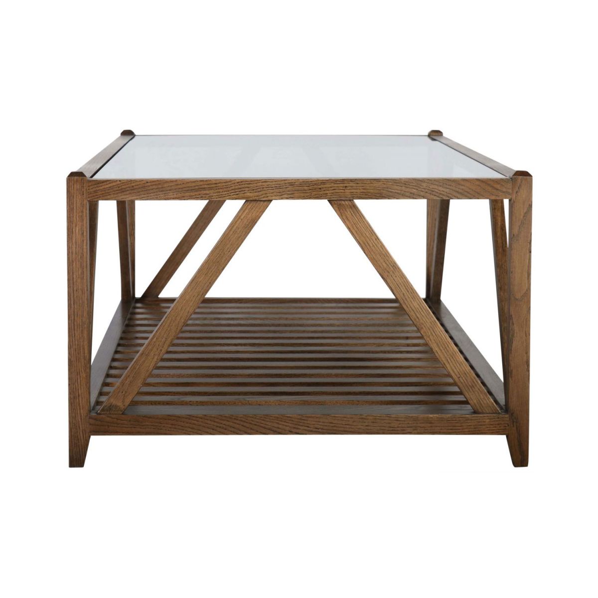 Block & Chisel rectangular solid antique weathered coffee table with a glass top