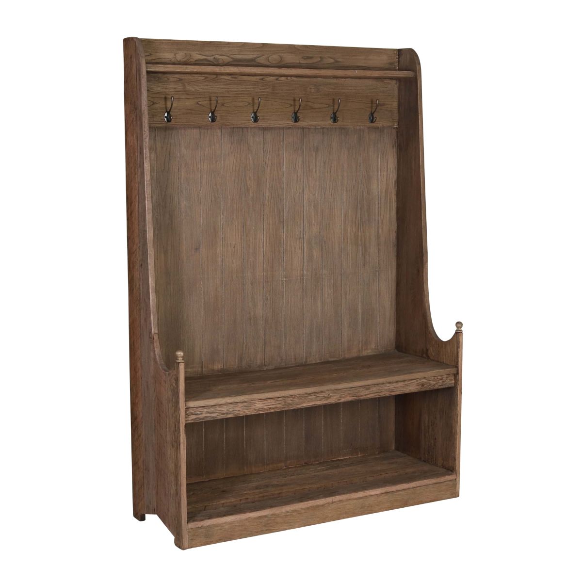 reclaimed oak entrance hall stand with hooks and seat