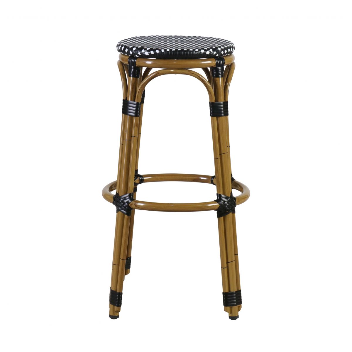 Block & Chisel black and white PE rattan barstool with Aluminium Bamboo frame