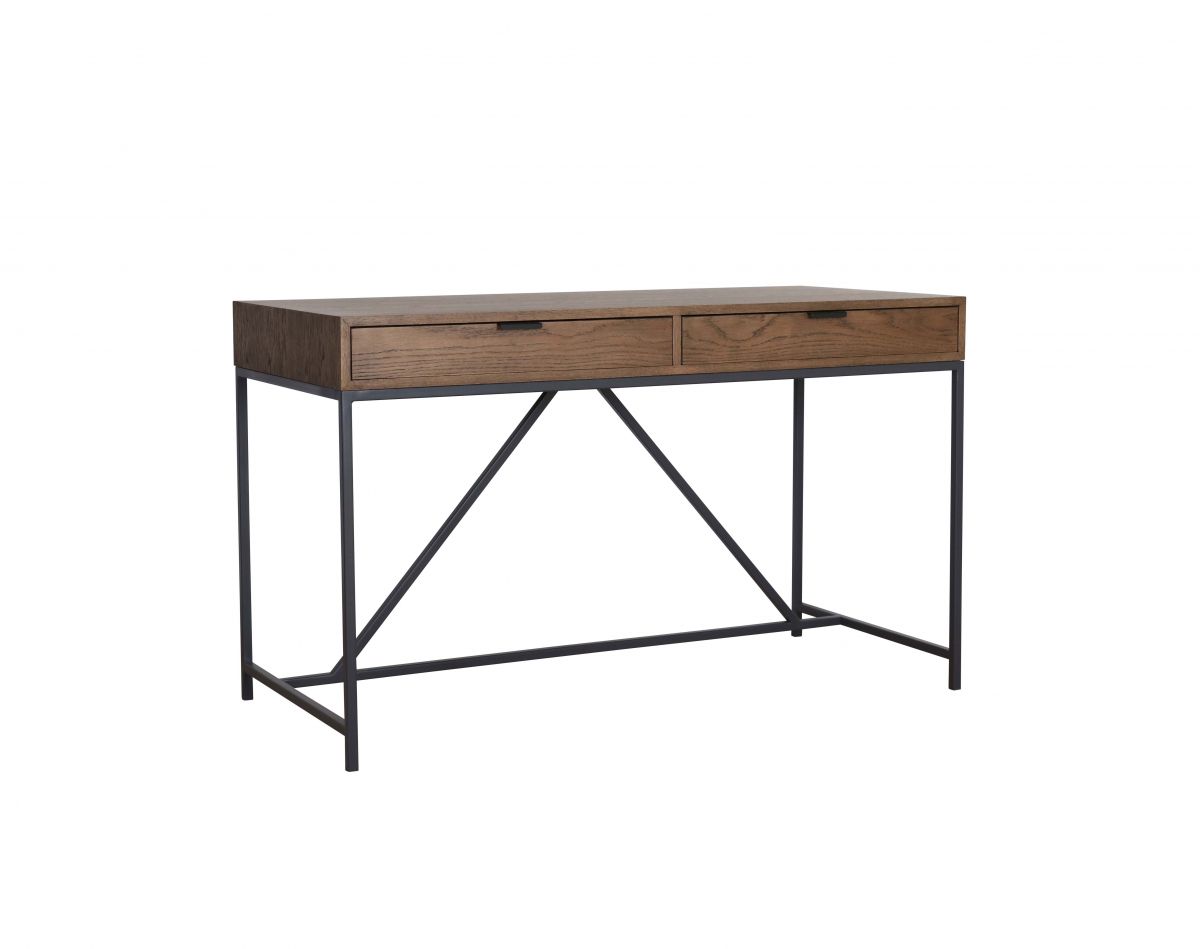 Block & Chisel antique weathered oak desk with matt black wrought iron base