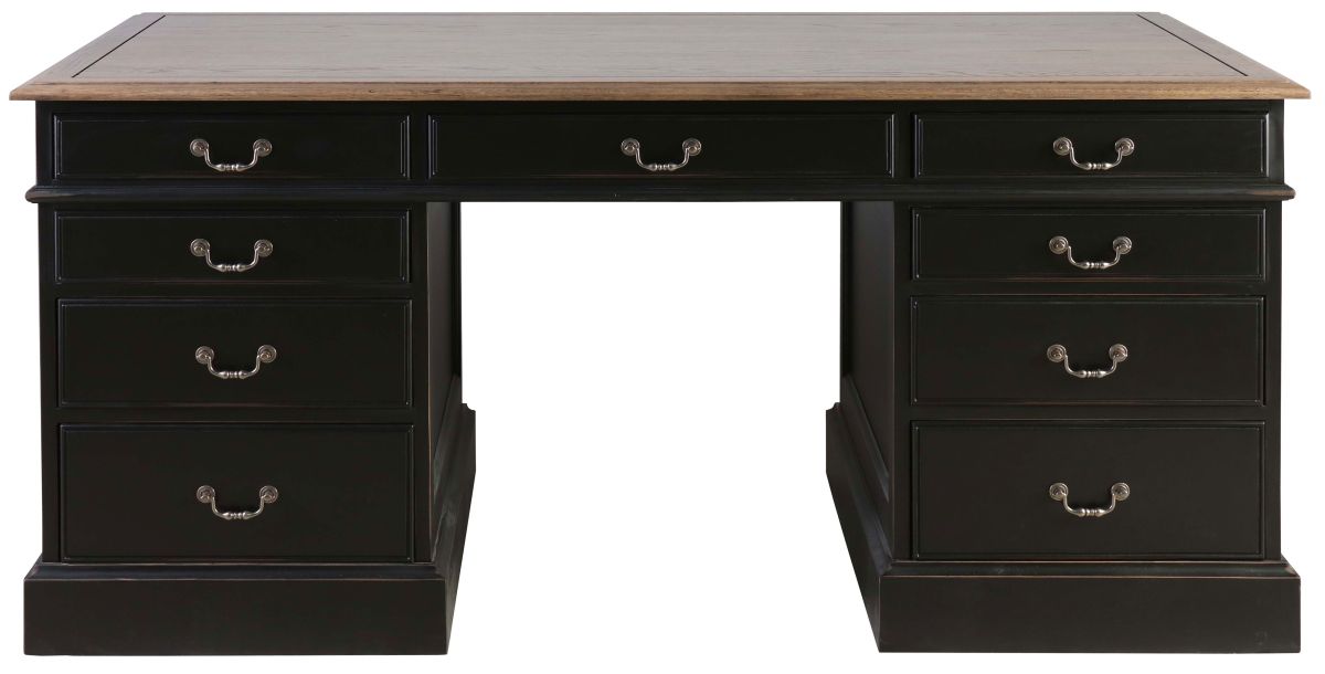 Block & Chisel antique weathered oak pedestal desk with matt black finish