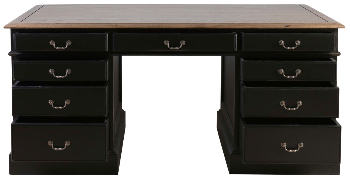 Block & Chisel antique weathered oak pedestal desk with matt black finish