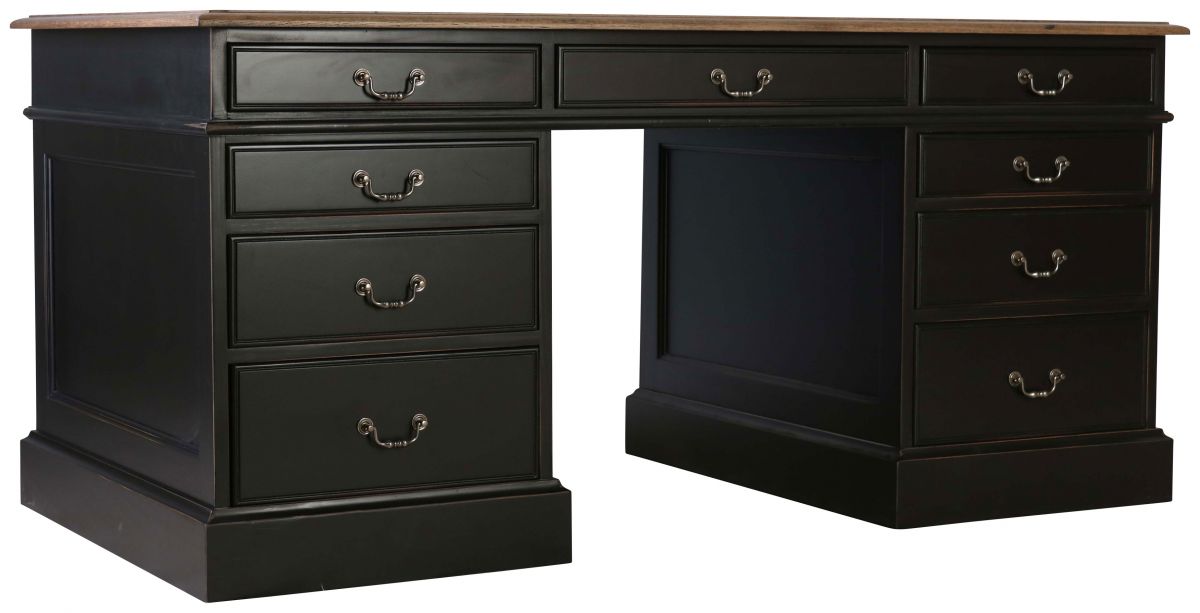 Block & Chisel antique weathered oak pedestal desk with matt black finish