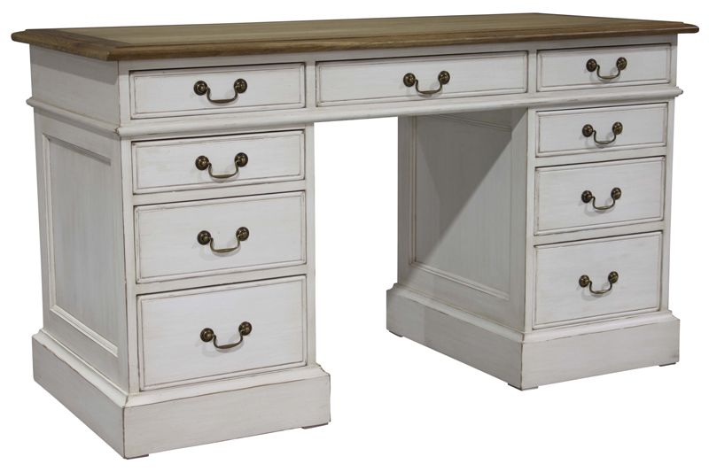 Block & Chisel weathered oak pedestal desk with antique white base