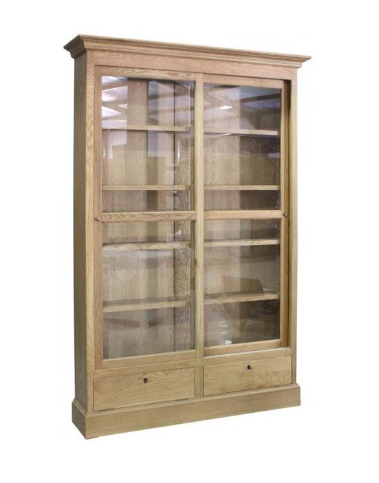 Block & Chisel solid weathered oak glass fronted bookcase