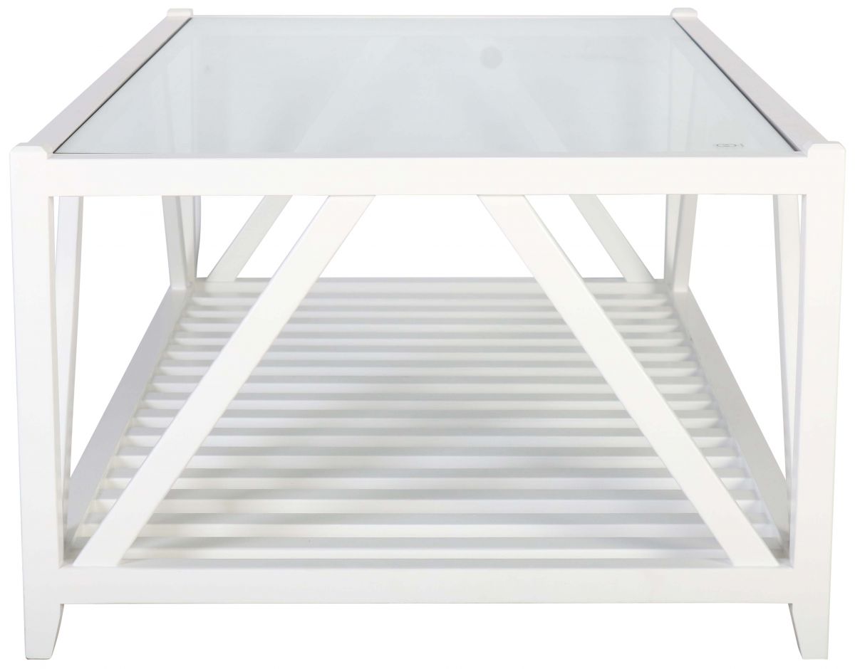 Block & Chisel rectangular flat white coffee table with a glass top